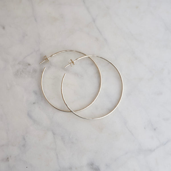 XL hammered silver hoops