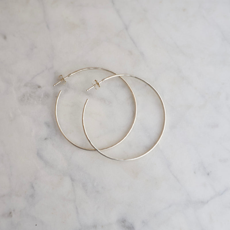 XL hammered silver hoops