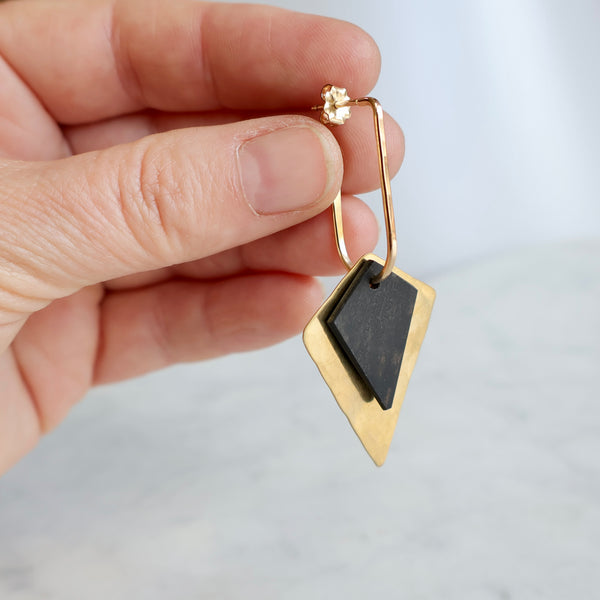 Ebony, Brass and Gold Filled Earrings