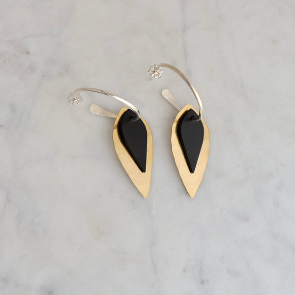 Ebony, Brass and Silver Leaf Earrings