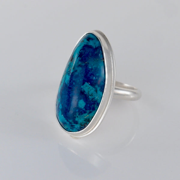 Lake Ring #21 - Bisbee Turquoise and Azurite - Size 8.5
